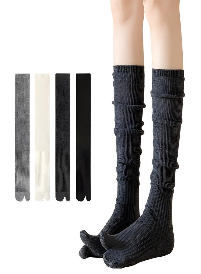 Antcher 4 Pairs Women's Slouch Socks, Cotton Knee High Split Toe Tabi Socks - Image 1